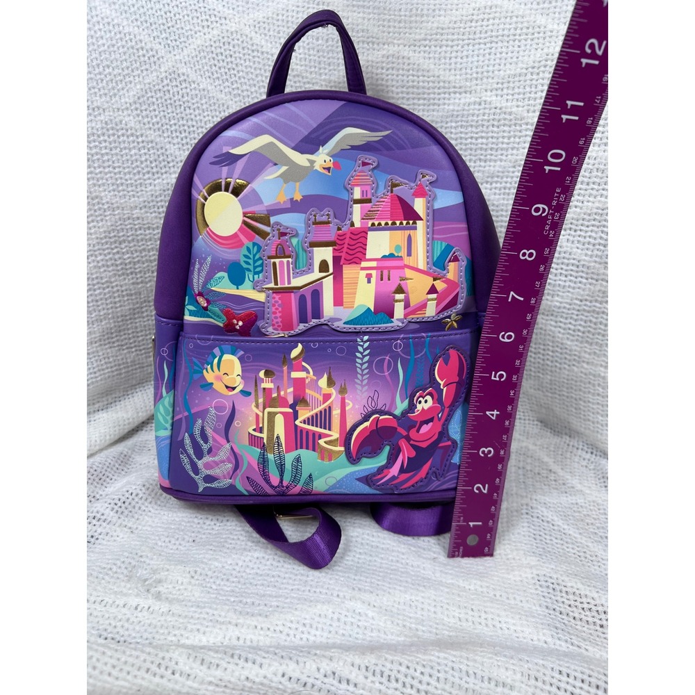 Loungefly Disney Little Mermaid Mini Backpack Purple Ariel Eric Castle Excellent - Picture 5 of 5